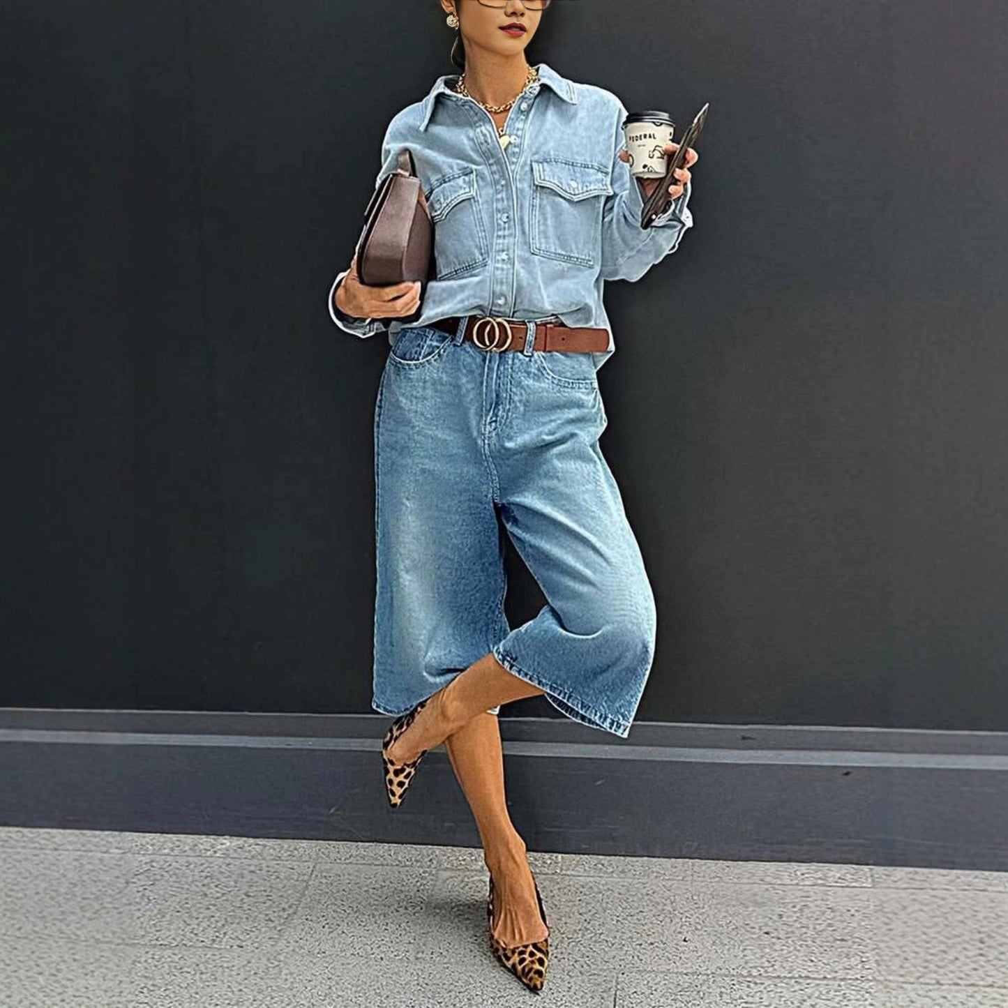 Loose-fitting Straight-leg Cropped Plus-size Pants