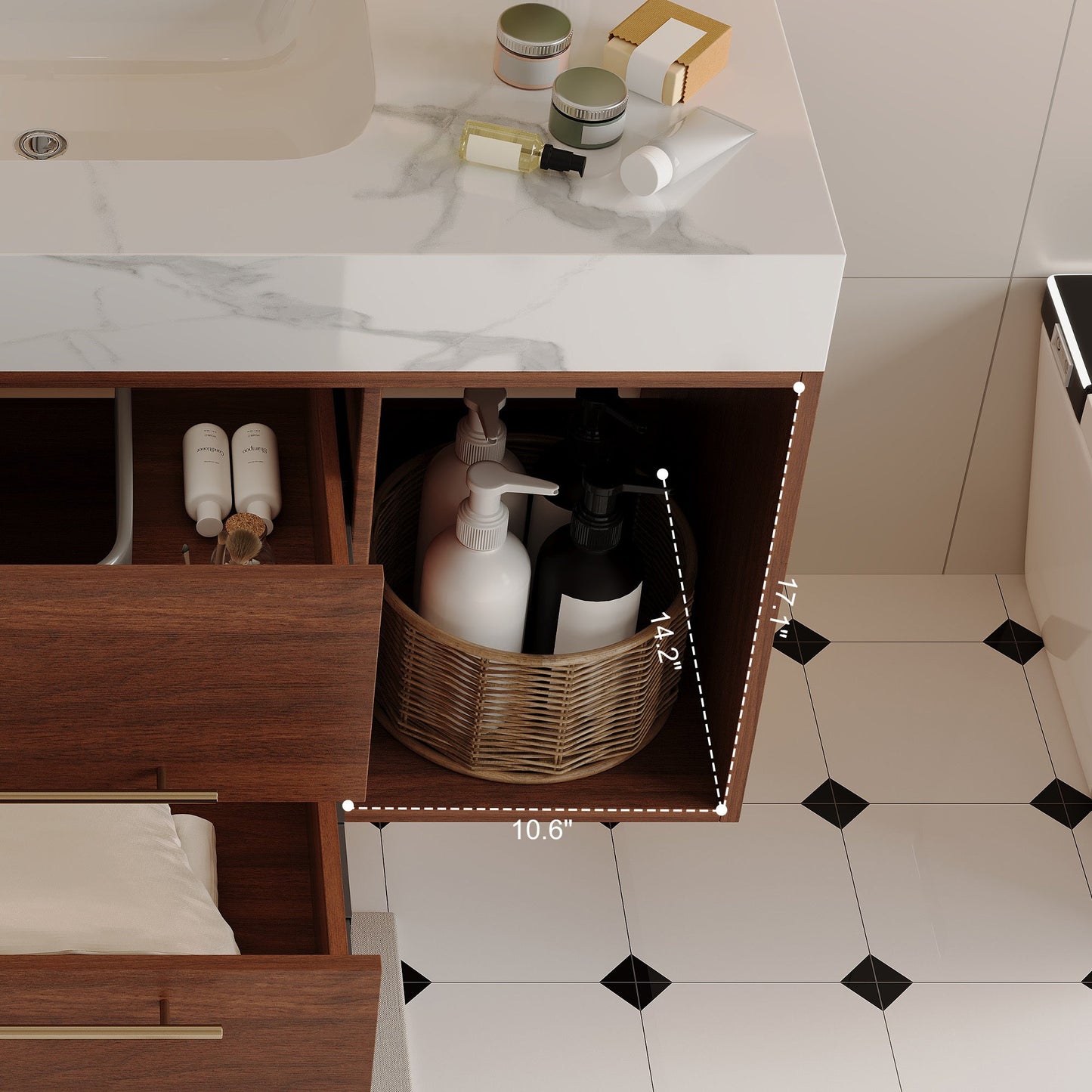 39.4 '' Floating Bathroom Vanity with Ceramic sink,Wall Mounted Vanity 2 Soft...