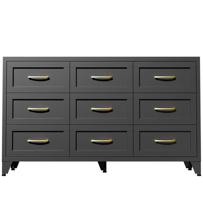 Dresser 9-Drawer Black Steel Smooth-Glide Powder Coat 52x15.8x30 In