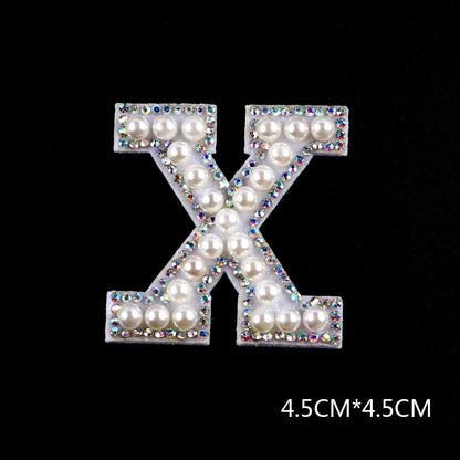 Pearl Rhinestone Cloth Sticker-Letter A-White-2 Pack