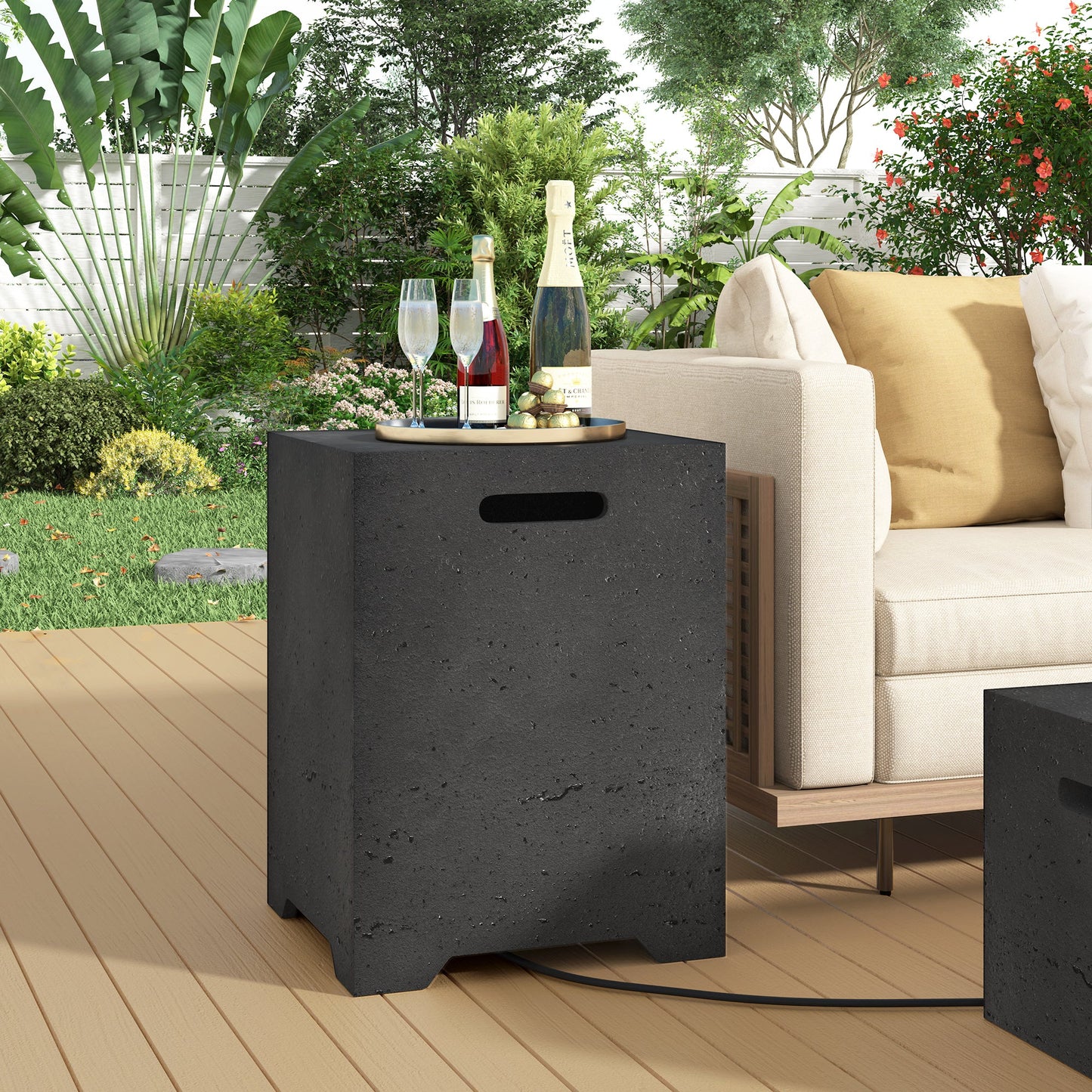 2-in-1 Outdoor Fire Pit and Propane Tank Stand Set 41.9 Inch, Beige Black
