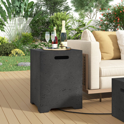 2-in-1 Outdoor Fire Pit and Propane Tank Stand Set 41.9 Inch, Beige Black