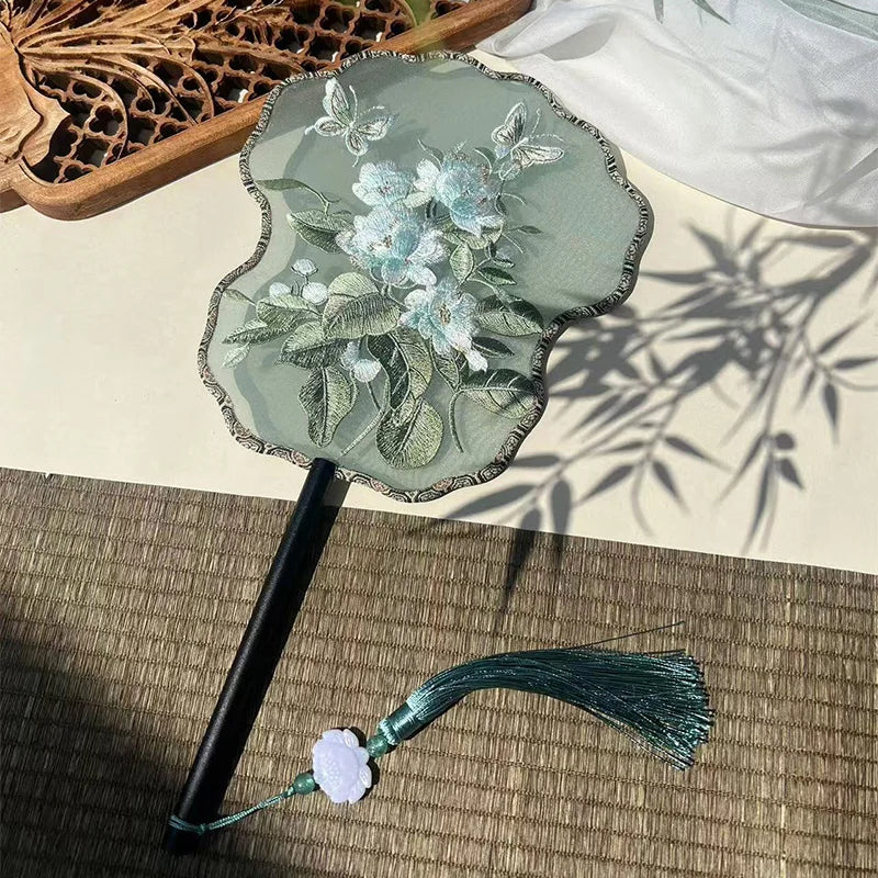 Ancient Style Fan Chinese Style Hanfu Dance Shooting Long Handled Embroidered Classical Double Sided Fan Female Decorative Fan