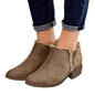 Retro Polished Thick Heel Plus Size Side Zipper Ankle Boots