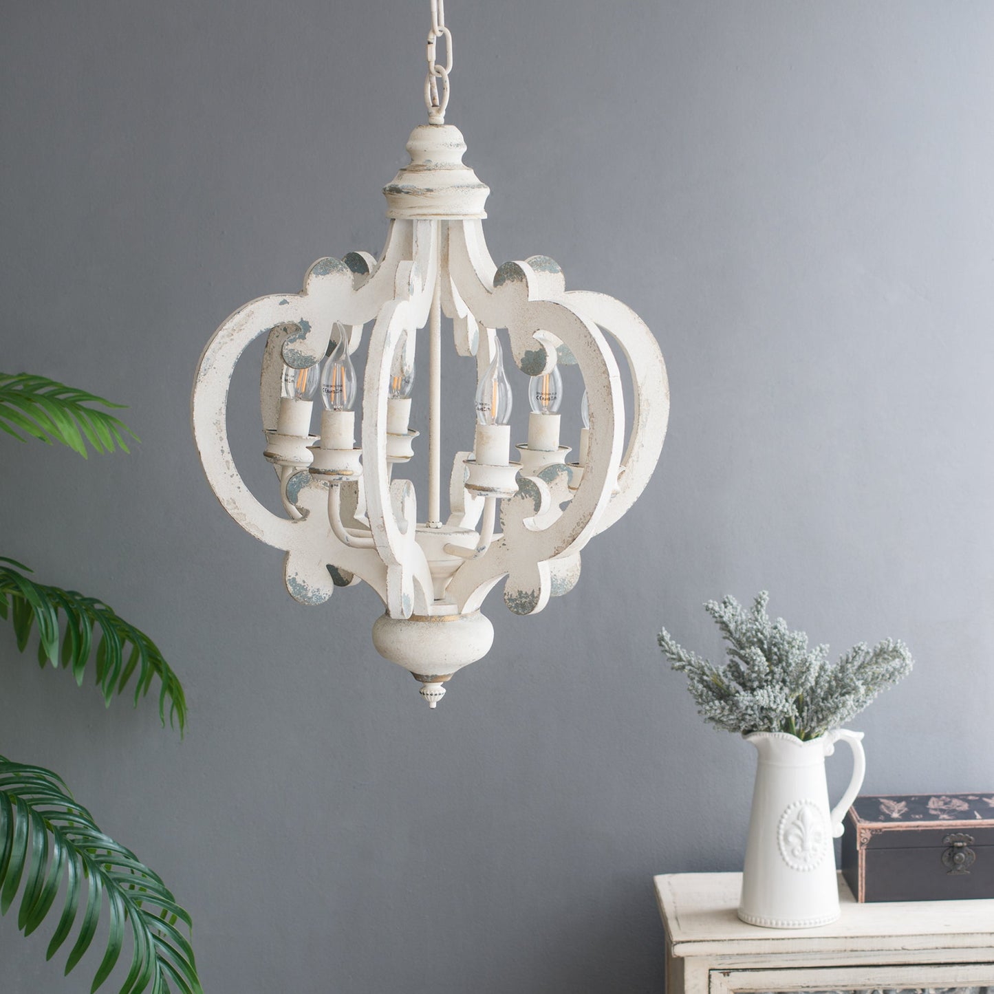 French Country Wood Chandelier 6-Light Farmhouse Pendant Adjustable Chain