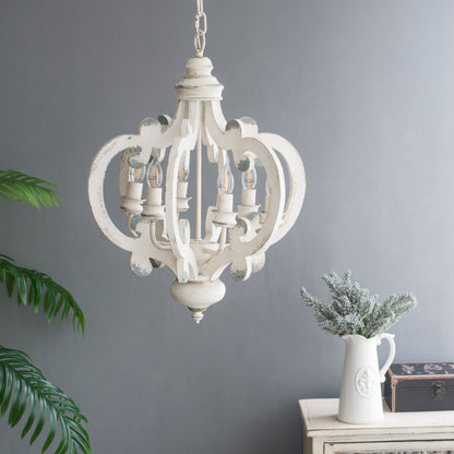 French Country Wood Chandelier 6-Light Farmhouse Pendant Adjustable Chain
