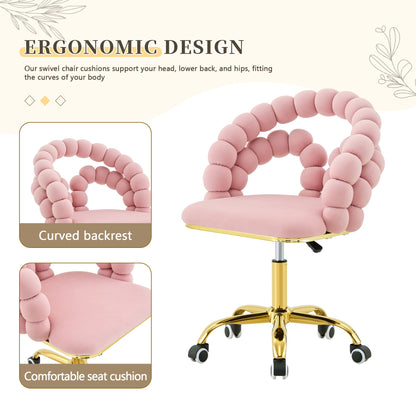 Pink Velvet Bubble Vanity Chair with Gold Base, 360 Swivel Height Adjustable