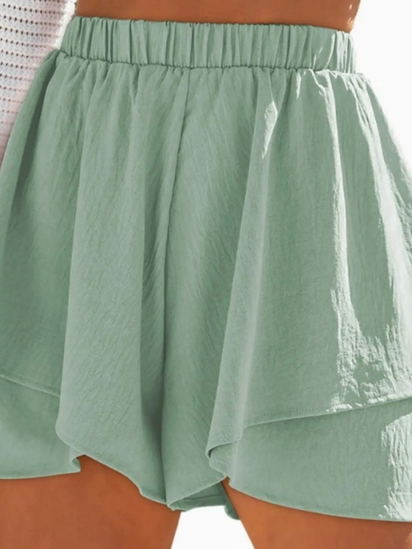 High-Waisted Elastic Waistband Layered Shorts