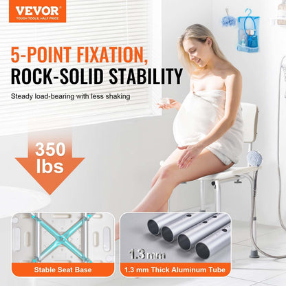 Shower Chair Aluminum 350lb Capacity Adjustable Head Rest