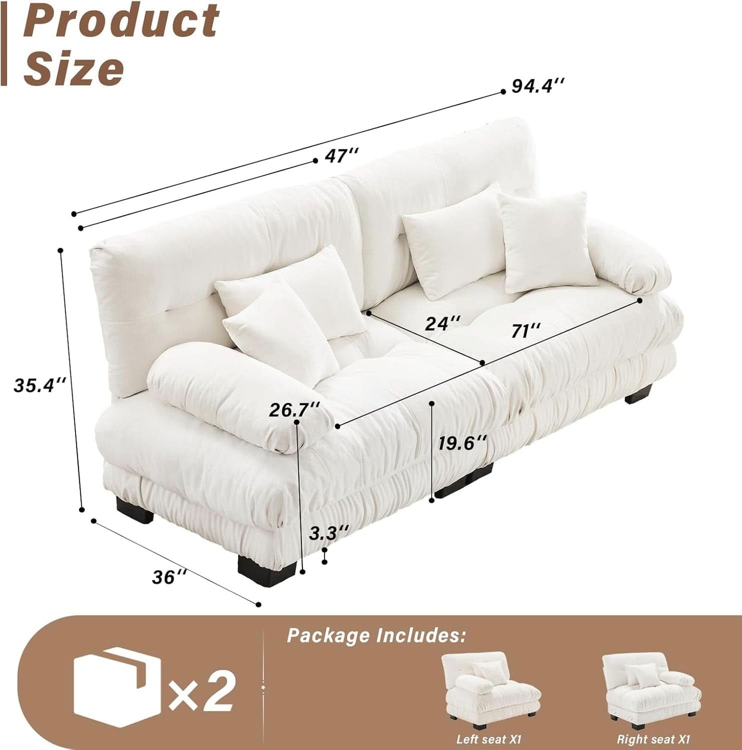 White Velvet Pet Hair Resistant Modular Recliner Sofa