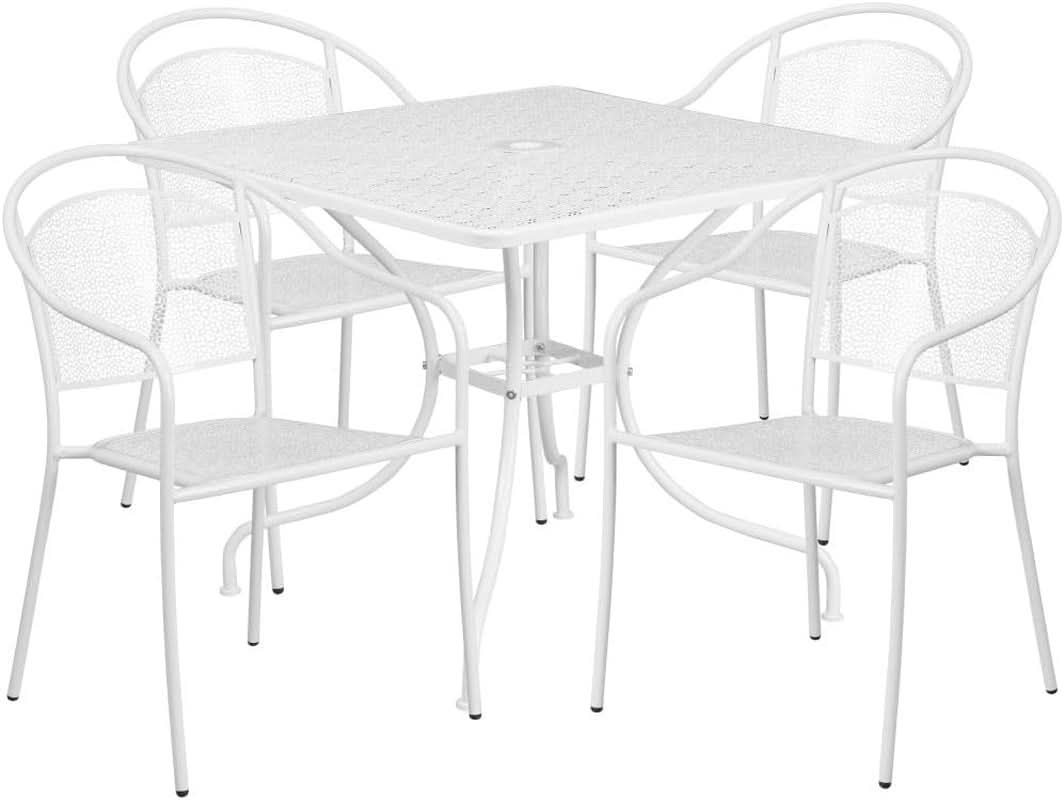 35.5 Square White Outdoor Patio Table Set With 4 Chairs