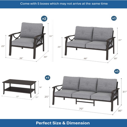 5 Piece Outdoor Patio Set Steel Seats 7 Gray