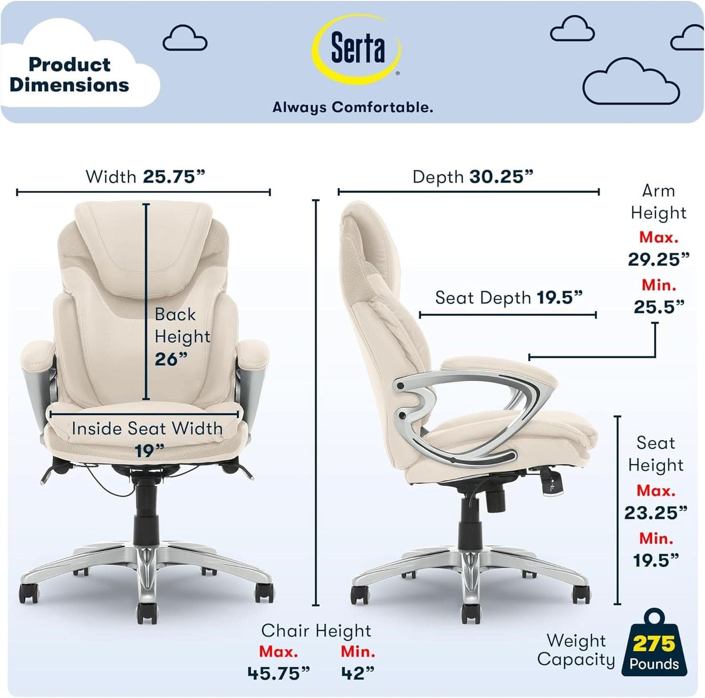 Executive Office Chair With AIR Lumbar Support Cream White
