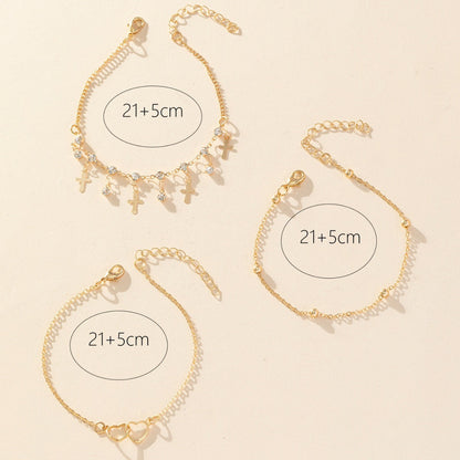Bohemian-style Cross And Double-heart Multi-layer Anklet