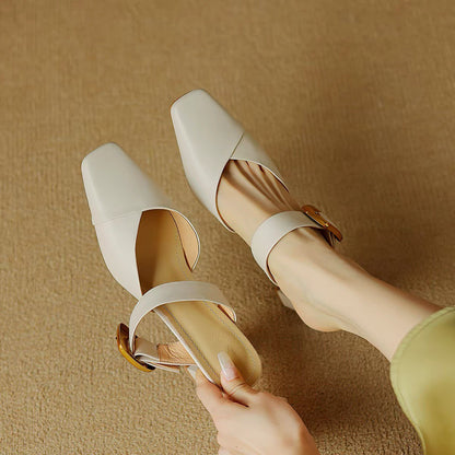 Women's PU Closed-Toe Block-Heel Shoes, 6-8 cm