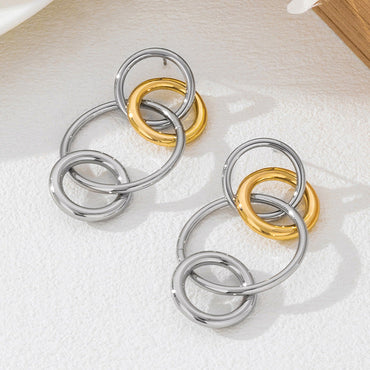 Wholesale Trendy Interlinked Multi-Ring Drop Earrings, New Niche Versatile Fashion Earrings For Women