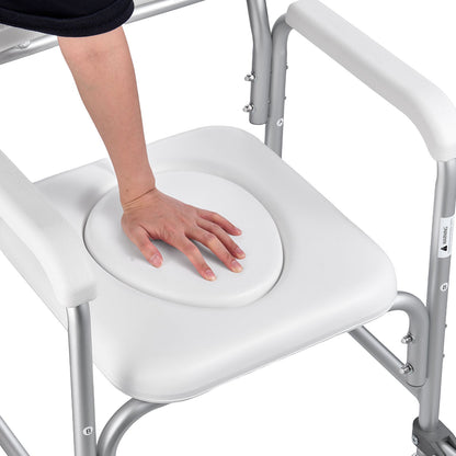 Commode Chair 4-Wheel 4-in-1 Aluminum 350 LB Rolling Lockable Padded Seat