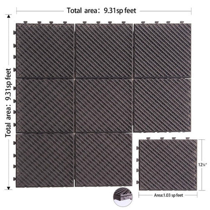 Outdoor Interlocking Deck Tiles Composite Plastic Dark Brown 12x12