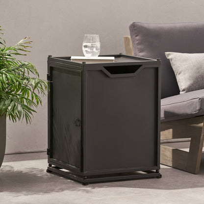 Outdoor Metal Tank Holder Side Table, Matte Black