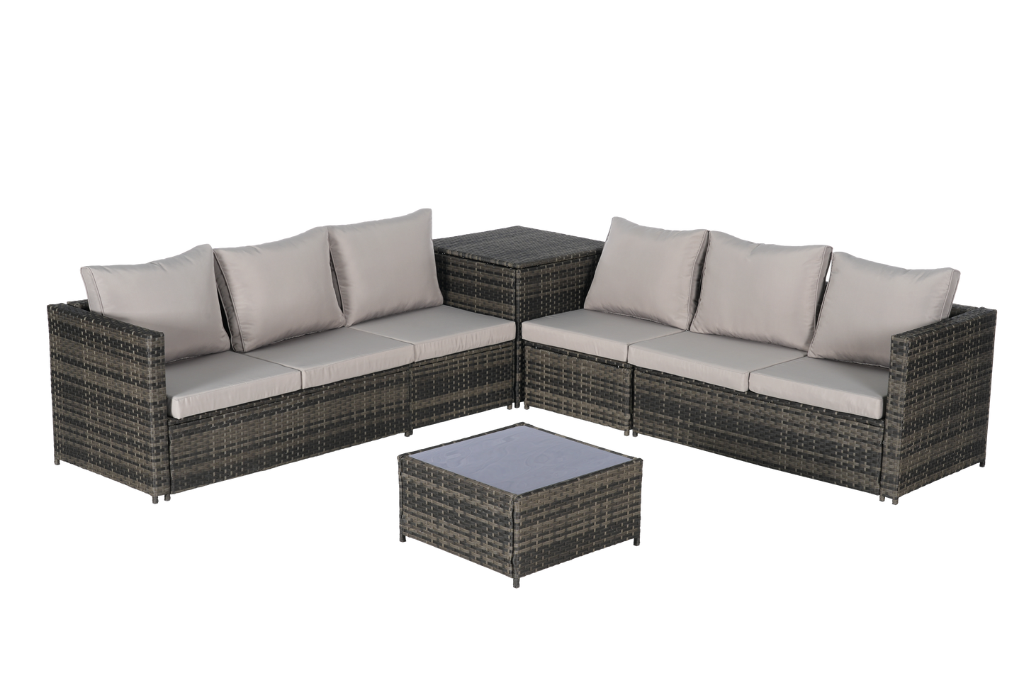Outdoor Sectional Set PE Rattan 6 Piece L-Shape Gray