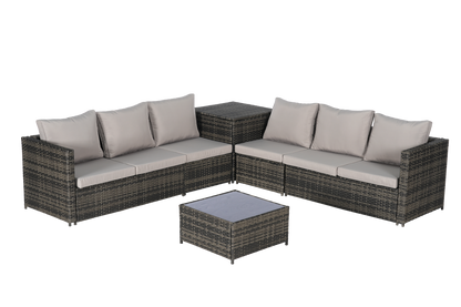 Outdoor Sectional Set PE Rattan 6 Piece L-Shape Gray