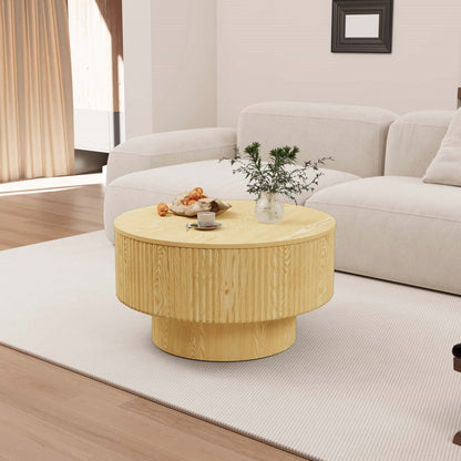 29.53 'MDF modern round coffee table and 2 PU dining chairs set, ring-striped