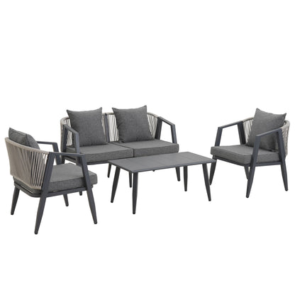 Outdoor Seating Set 4 Piece Bench Chairs Table Iron Gray