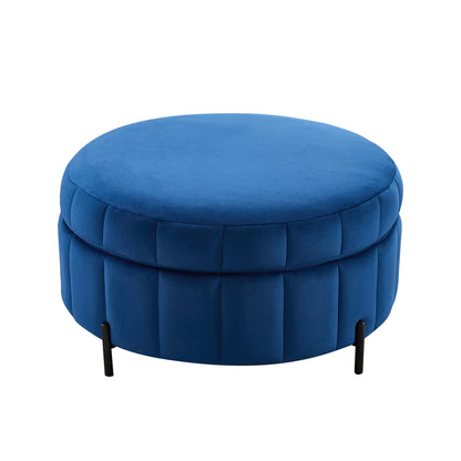 31.5 Inch Round Velvet Storage Ottoman with Reversible Lid, Navy