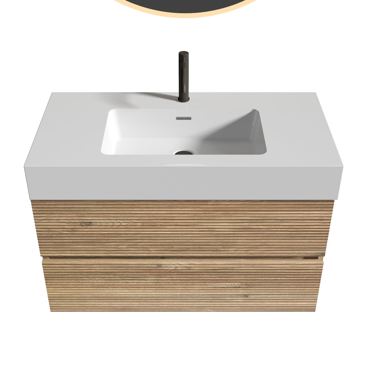 36'  Rough Oak+Rough Oak Bathroom Vanity with White Engineered Quartz Sink an...
