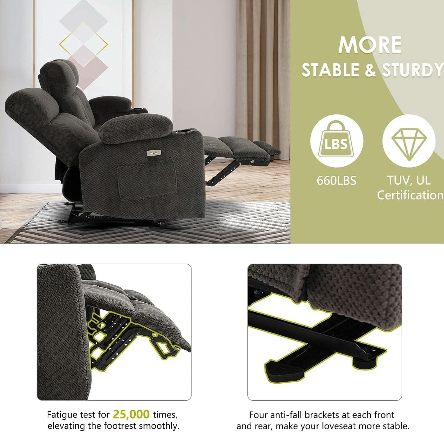 Power Reclining Sofa Set With Massage And USB Ports