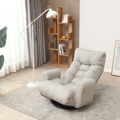 Floor Gaming Lounge Chair Swivel 360 Linen Gray 5-Position Adjustable 31x43 In
