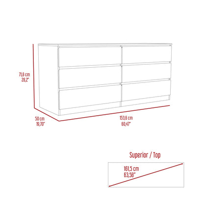 Dresser Minimalist Set of 2 6-Drawer White Particle Board Metal Legs 60.4 In