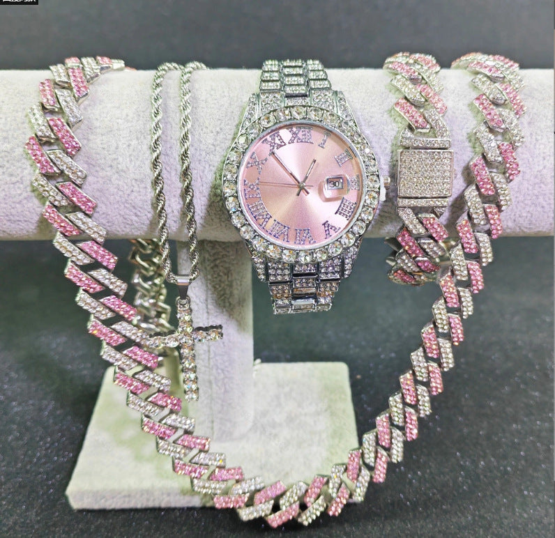 Hip-hop Watch Bracelet And Necklace Set