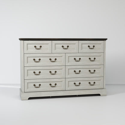 Dresser Farmhouse 9-Drawer Antique Gray MDF Brass Handles 55.1x37.2 In