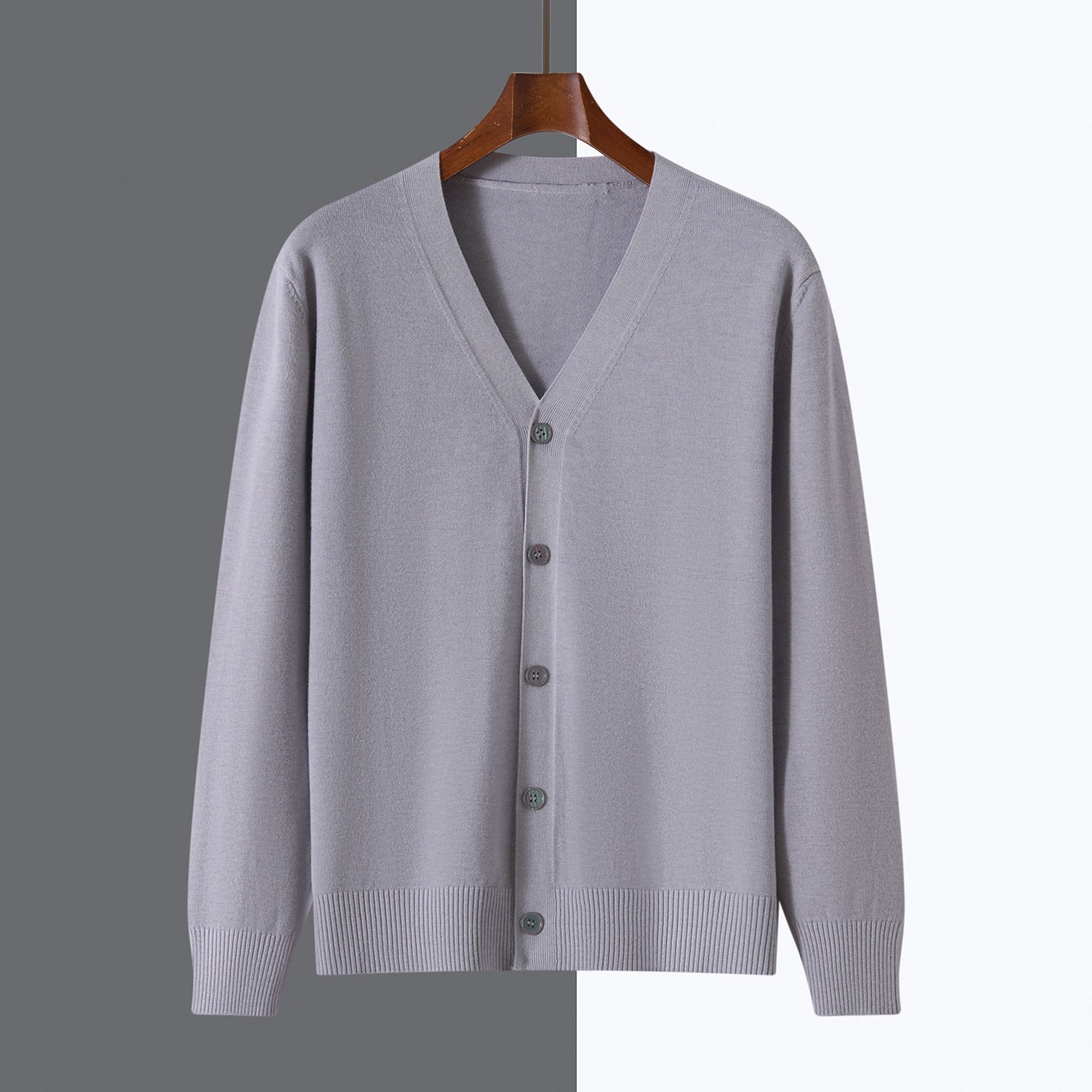 V-neck Knitted Cardigan Coat Men's Andy Velvet Long Sleeve