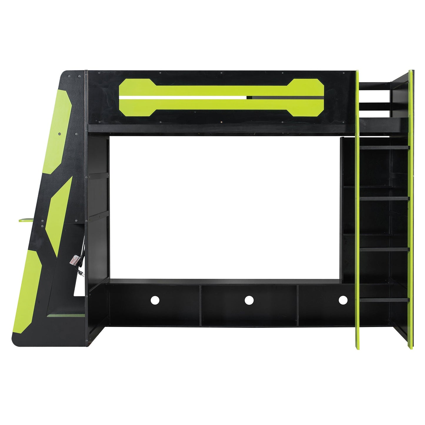 Twin Size Wood Loft Bed with Desk, Multi-storage Shelves and RGB Light, Green