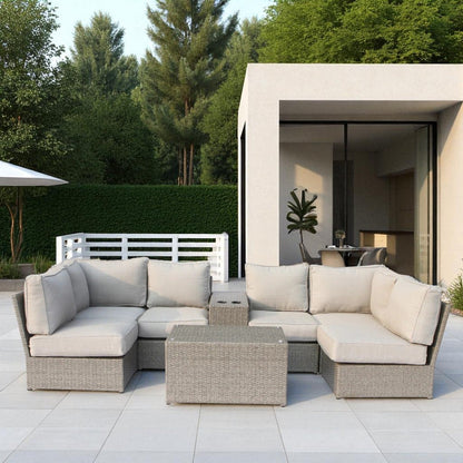 Outdoor Sofa Set HDPE Wicker Gray 8 Piece Aluminum Frame Seats 4