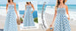 Gardenwed Women's Floral Print Maxi Dress Spaghetti Strap Blue Rhombic Size L