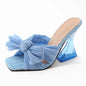 Women's Plus Size Shaped Heel Satin Sandals