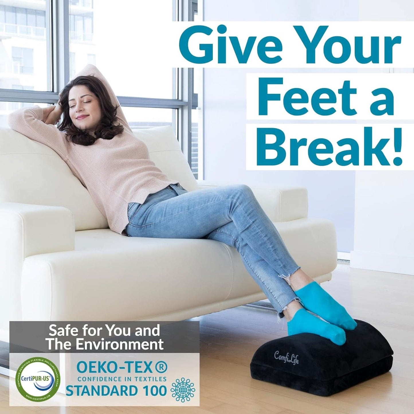Ergonomic Under Desk Foot Rest Memory Foam Black Adjustable