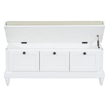 Entry Bench Fluted MDF White Cushioned Seat 3 Drawers 44x16x19
