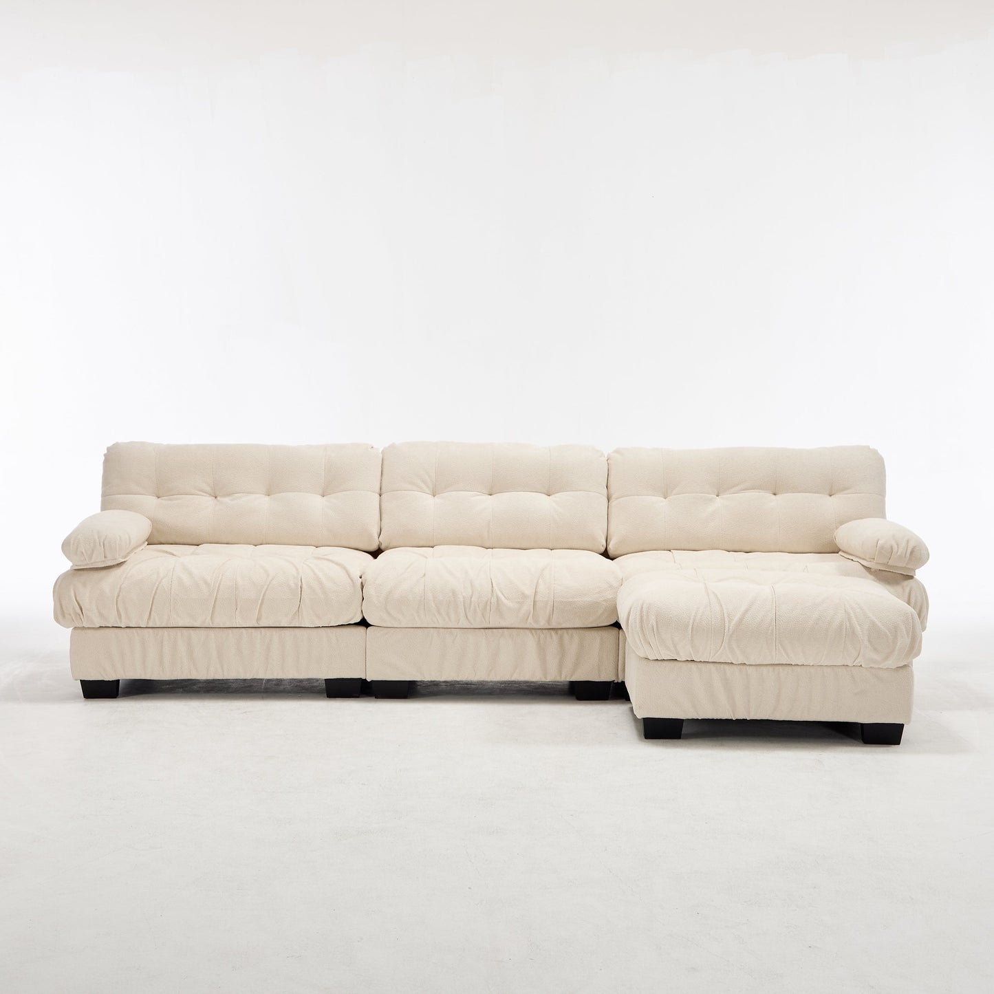 Sectional Sofa L-Shape Flannelette Beige 4 Seat Ottoman 123 In Deep Seat