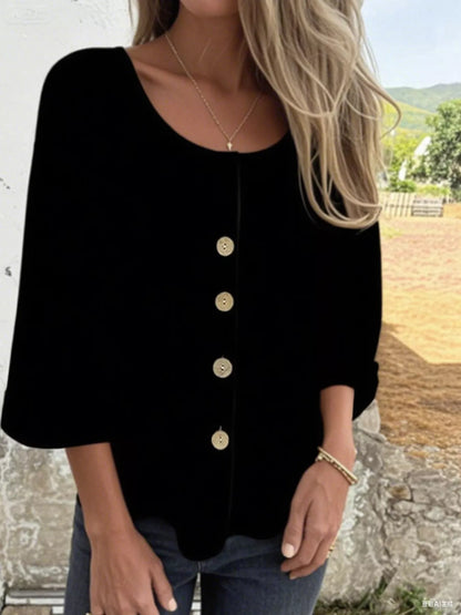 Full Size Button-Front 3/4 Sleeve Casual Blouse Plus Size