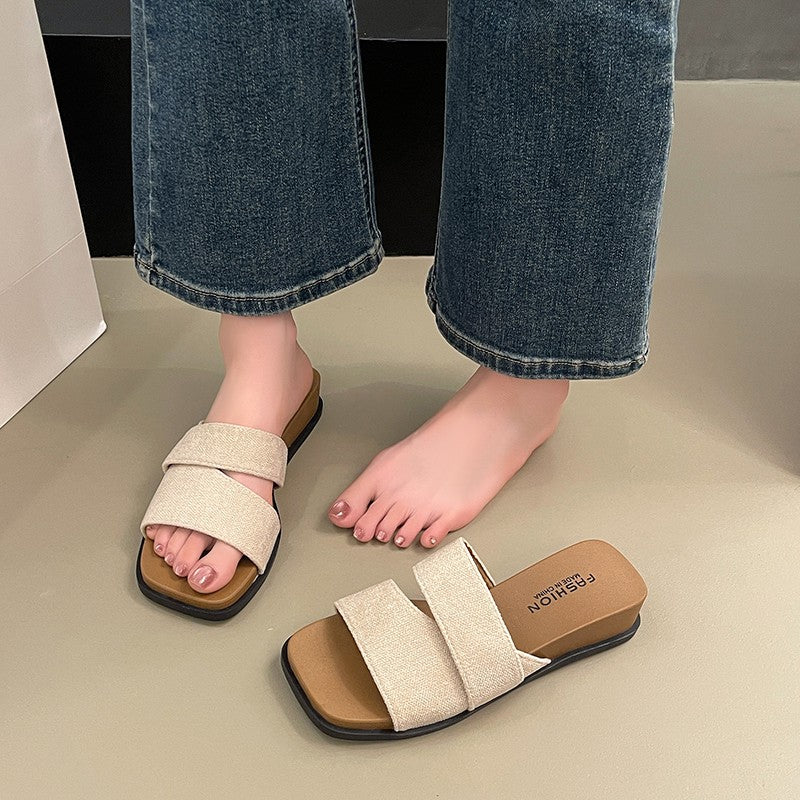 Women's Wedge Slide Sandals, 2026 New Summer Cross Strap Flat Slippers, Comfortable Non-tired Feet Dress Sandals For Outdoor Wear