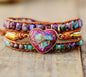 Purple Emperor Stone 3 Circles Cowhide Rope Beaded Bracelet