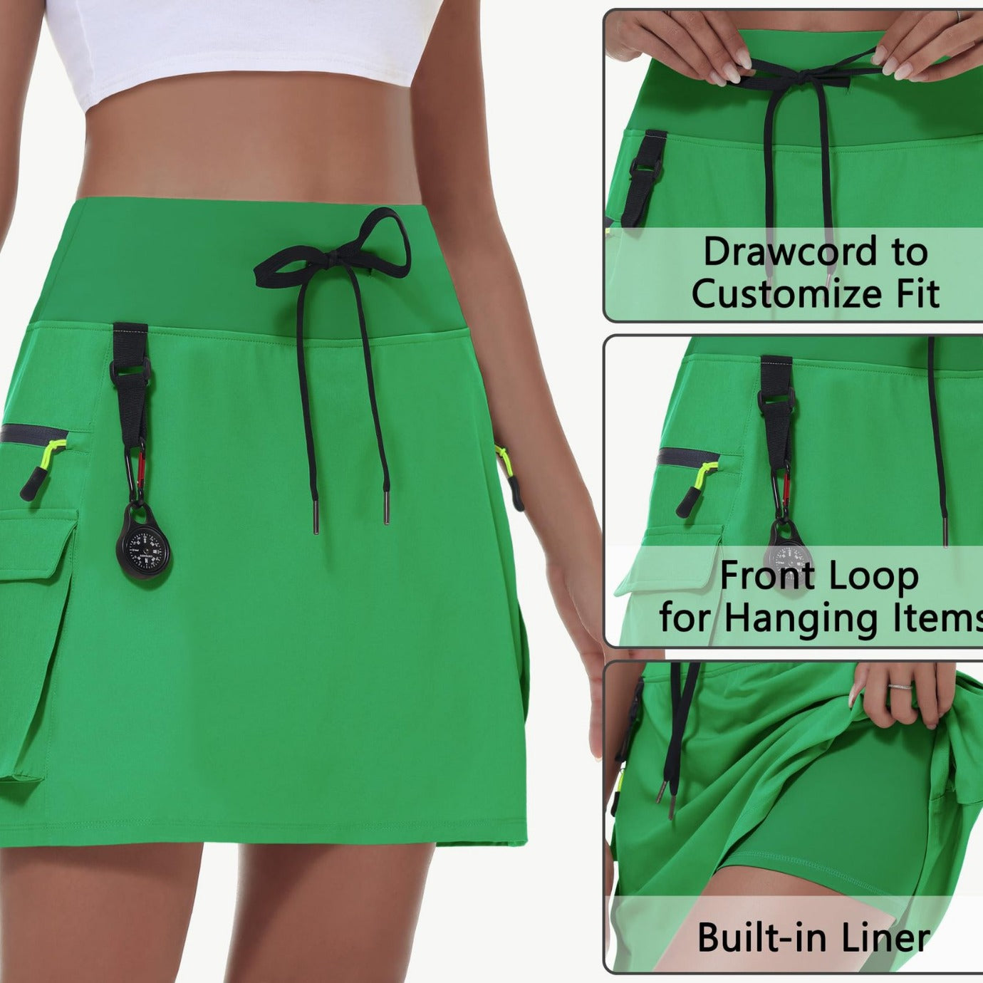 Practical Hiking Skirt With Zippered Pockets For Outdoor Activities