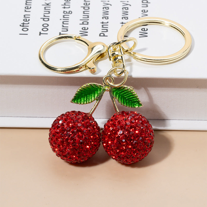 Creative And Cute Diamond-studded Little Cherry Keychain