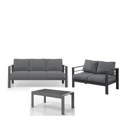 Outdoor Conversation Set 5 Seat Aluminum Gray Blue Cushion