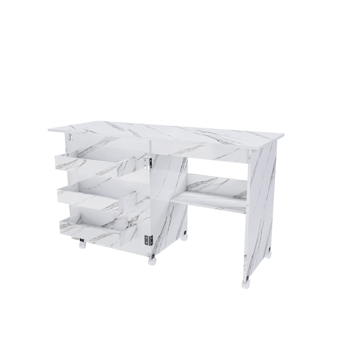 4 In 1 Folding Sewing Table With Lockable Wheels, Multi Functional Craft Station - White