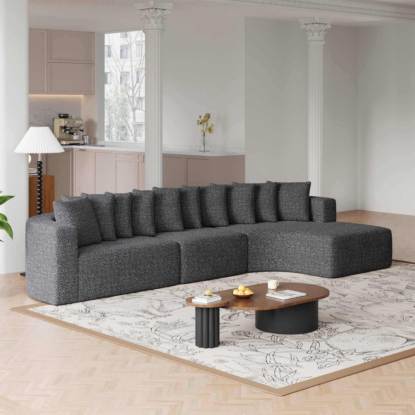 Cloud Sectional Sofa 131" Gray Chenille 3-Seat Right Chaise
